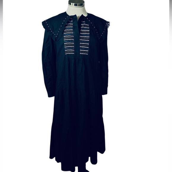 SEA NEW YORK LUNA LINEN L/S DRESS - NAVY Size Medium NWOT - Picture 2 of 8